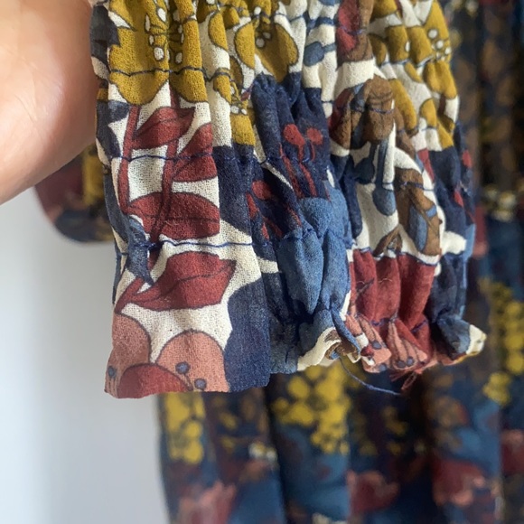 Zara Trafaluc Blouse Long Sleeve Floral Fall colors ruched neck and sleeves XS - Picture 6 of 11